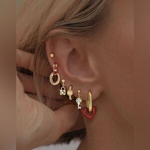 Gold and Red Heart Dangle Earrings #1760